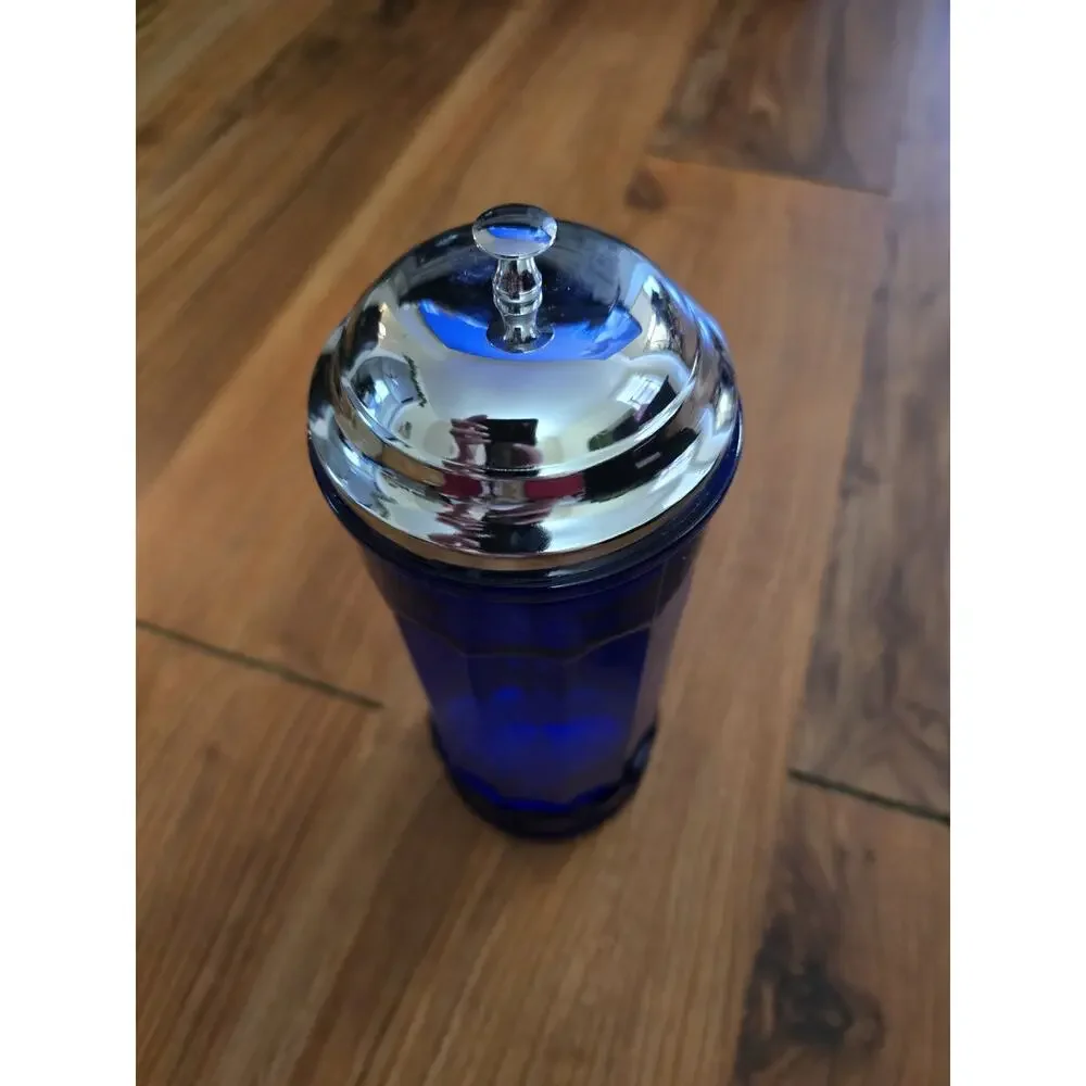 Vintage Style Cobalt And Silver Tone Straw Dispenser barber sanitizer 10” S17
